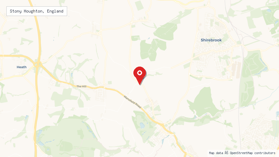 Street map of Stony Houghton, England with location pin
