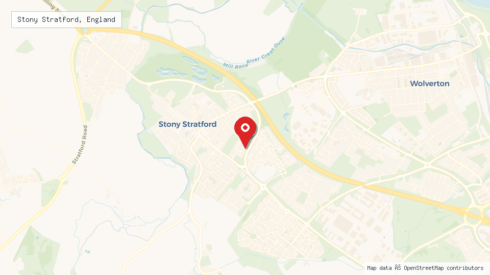 Street map of Stony Stratford, England with location pin