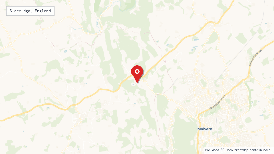 Street map of Storridge, England with location pin
