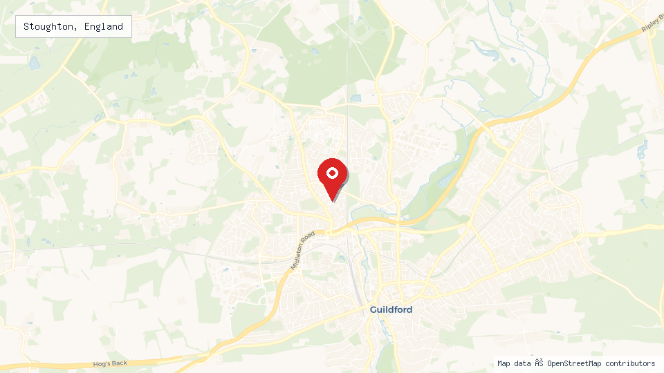 Street map of Stoughton, England with location pin
