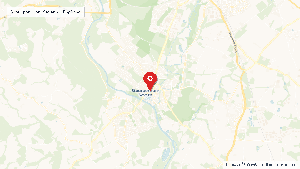 Street map of Stourport-on-Severn, England with location pin