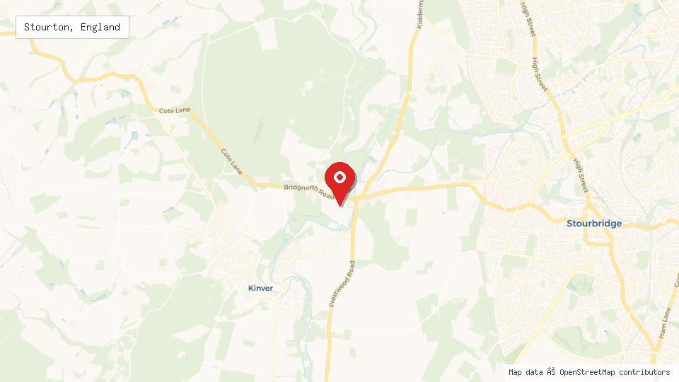 Street map of Stourton, England with location pin