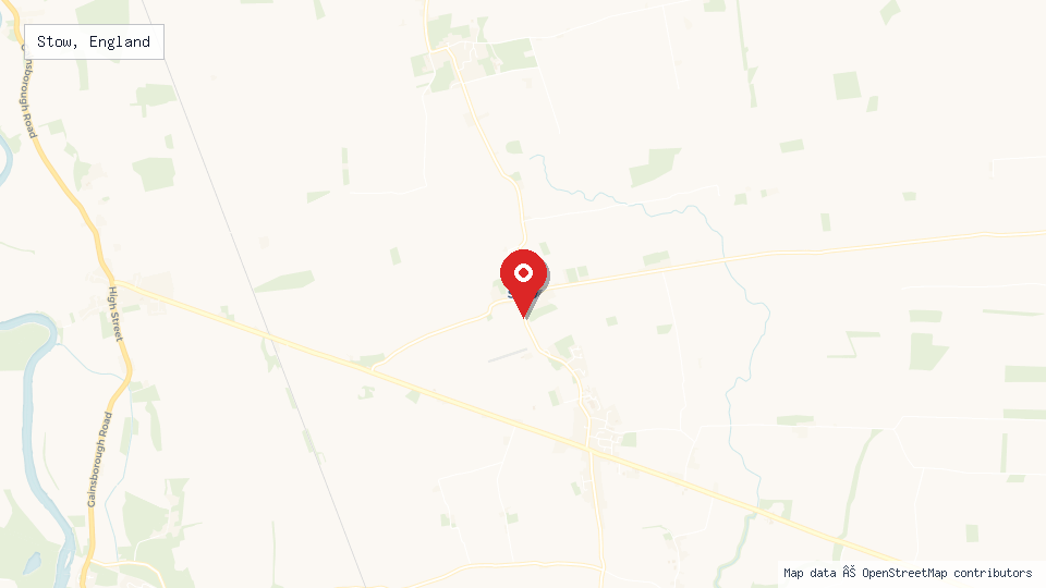 Street map of Stow, England with location pin