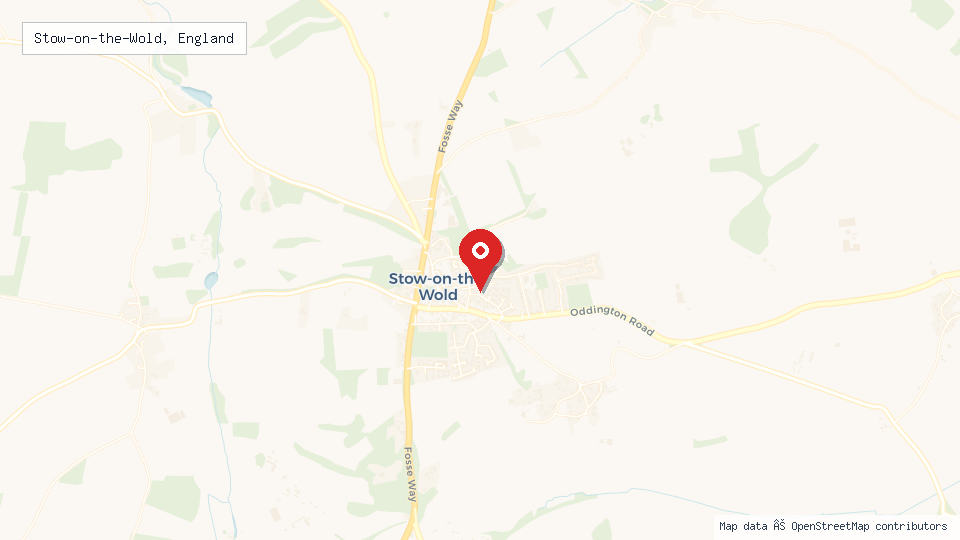 Street map of Stow-on-the-Wold, England with location pin