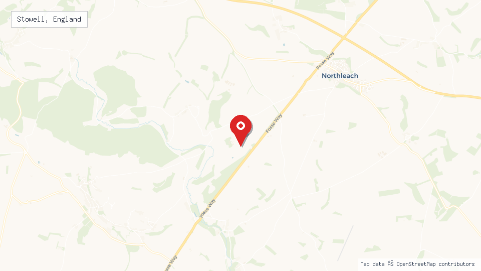 Street map of Stowell, England with location pin