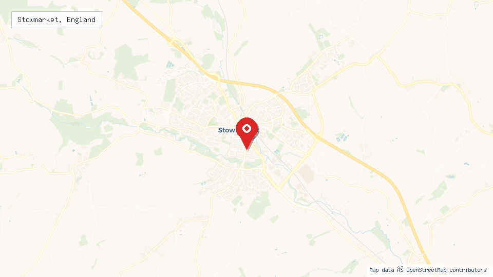 Street map of Stowmarket, England with location pin