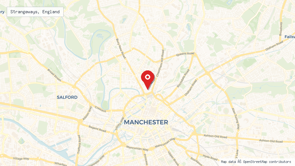 Street map of Strangeways, England with location pin