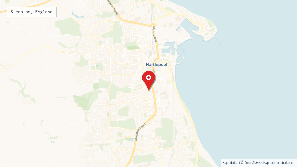 Street map of Stranton, England with location pin
