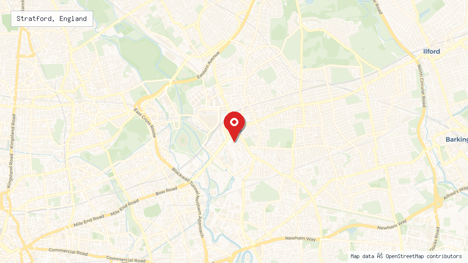 Street map of Stratford, England with location pin