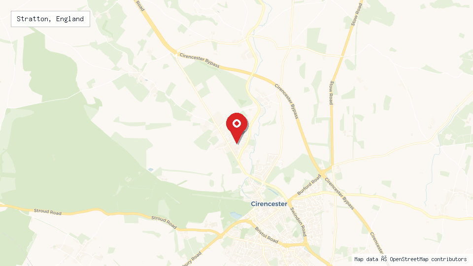 Street map of Stratton, England with location pin