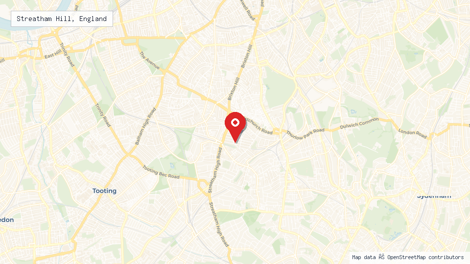 Street map of Streatham Hill, England with location pin