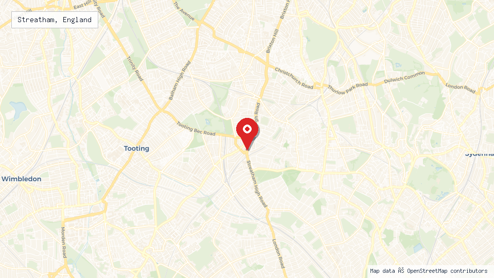 Street map of Streatham, England with location pin