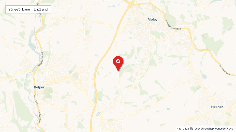 Street map of Street Lane, England with location pin