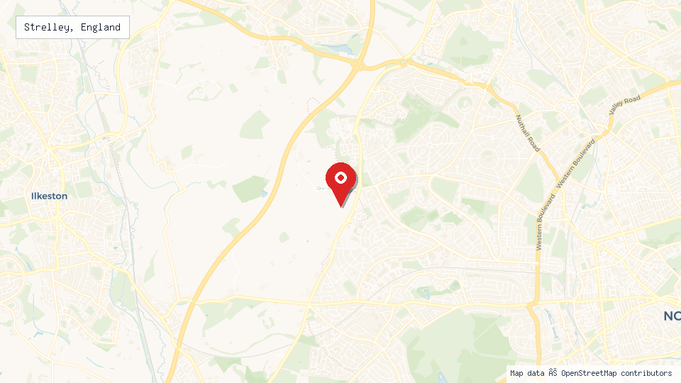 Street map of Strelley, England with location pin