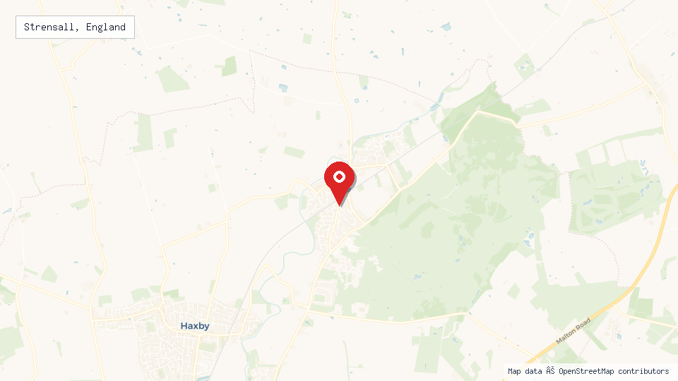 Street map of Strensall, England with location pin