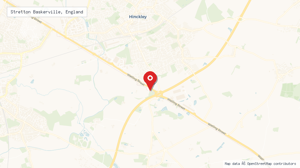 Street map of Stretton Baskerville, England with location pin