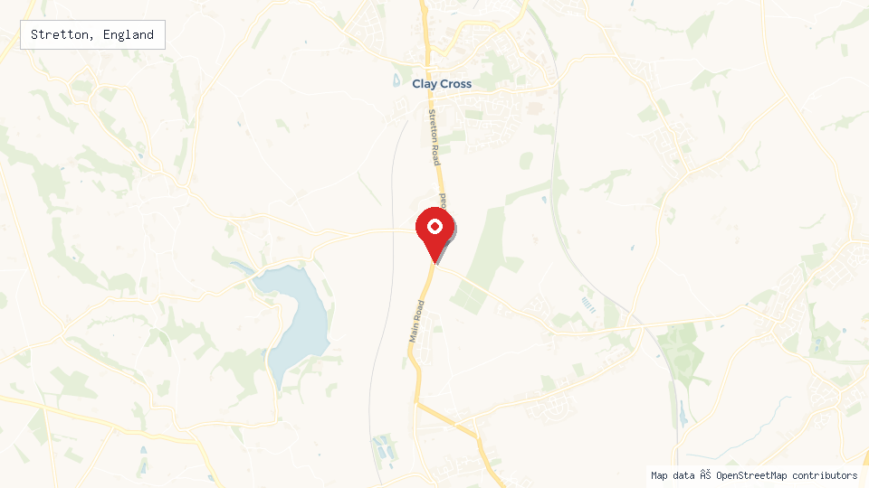 Street map of Stretton, England with location pin