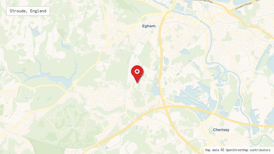 Street map of Stroude, England with location pin