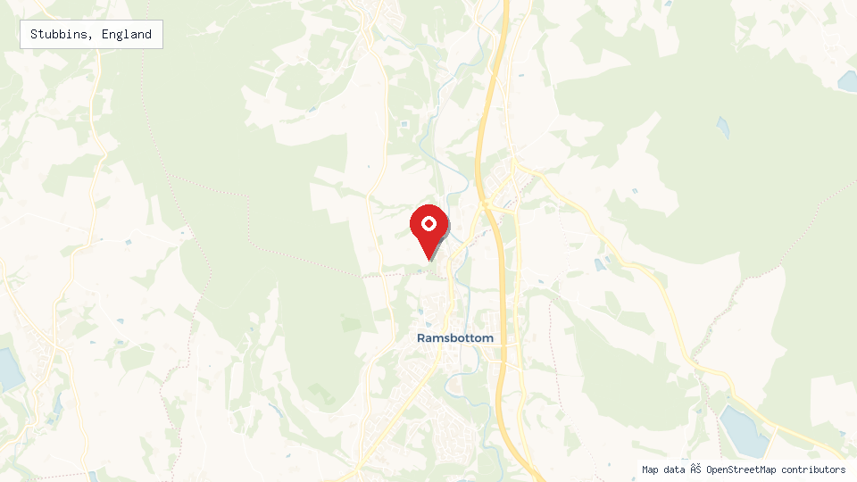 Street map of Stubbins, England with location pin