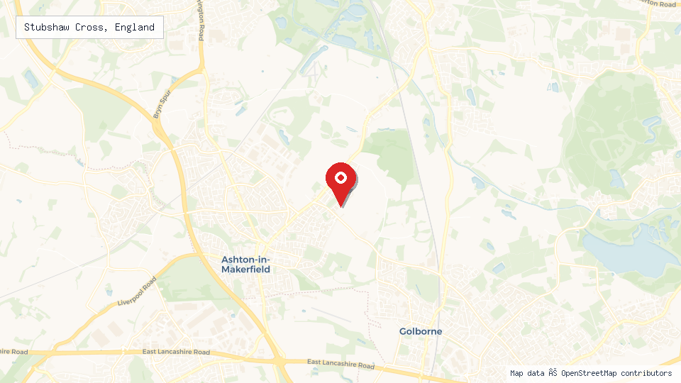 Street map of Stubshaw Cross, England with location pin