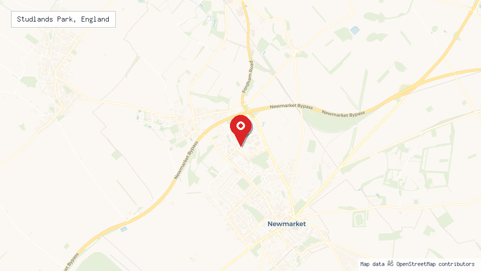 Street map of Studlands Park, England with location pin