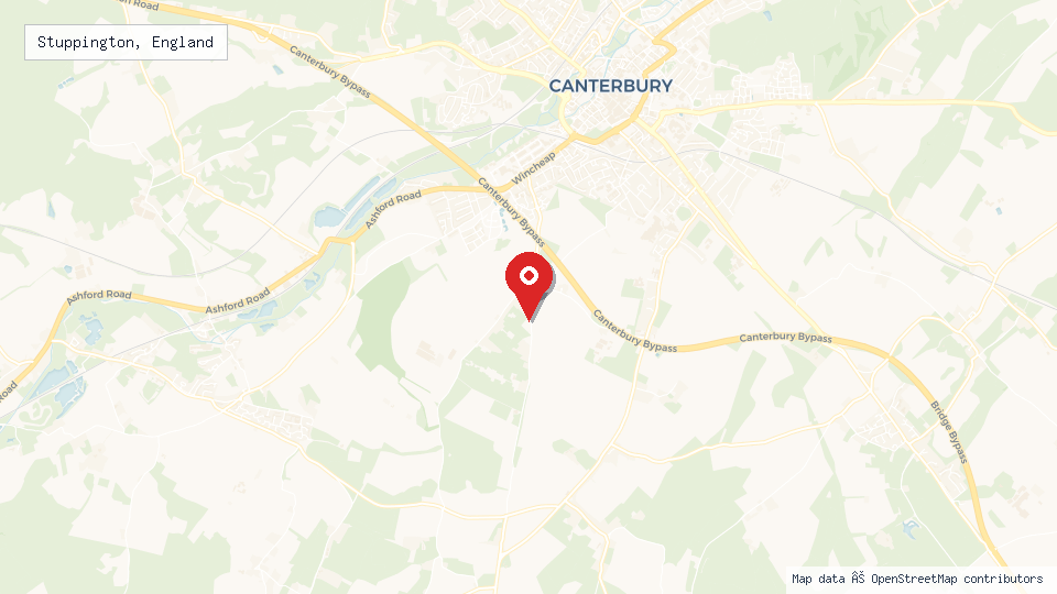 Street map of Stuppington, England with location pin