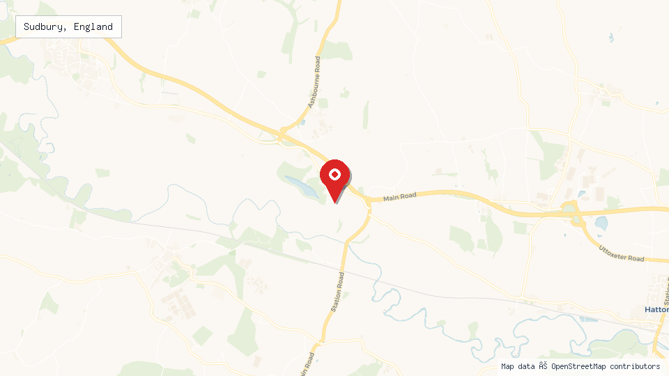 Street map of Sudbury, England with location pin