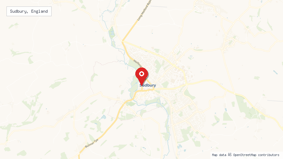 Street map of Sudbury, England with location pin
