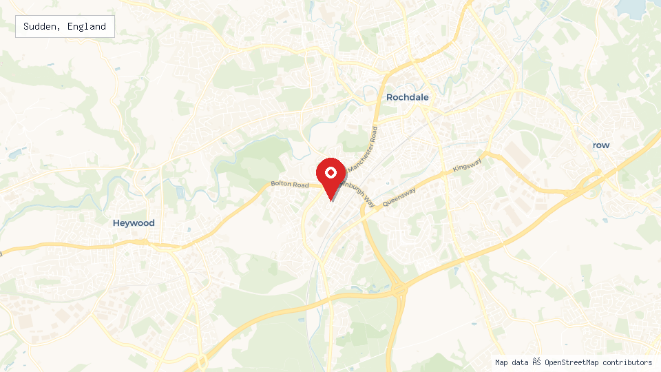Street map of Sudden, England with location pin