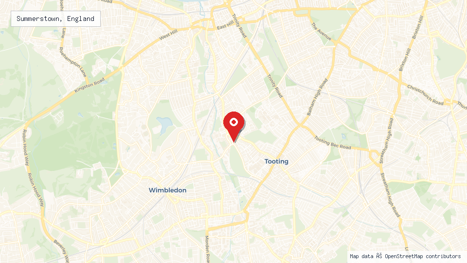 Street map of Summerstown, England with location pin