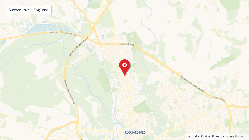Street map of Summertown, England with location pin