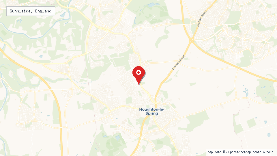 Street map of Sunniside, England with location pin