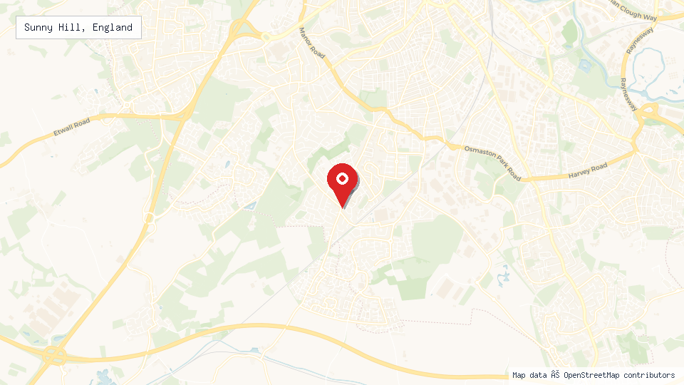 Street map of Sunny Hill, England with location pin
