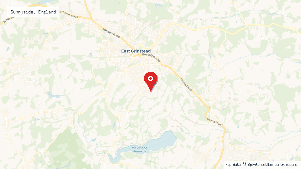 Street map of Sunnyside, England with location pin