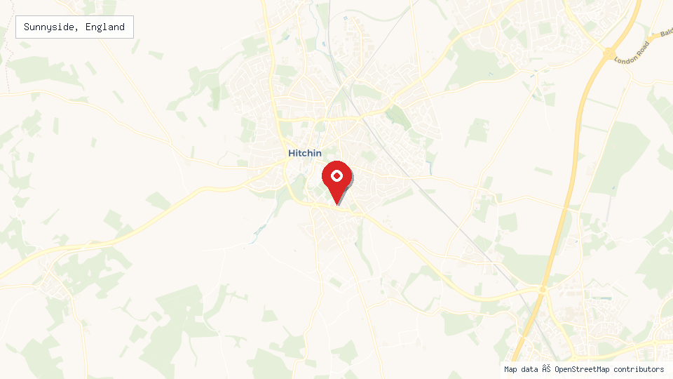 Street map of Sunnyside, England with location pin