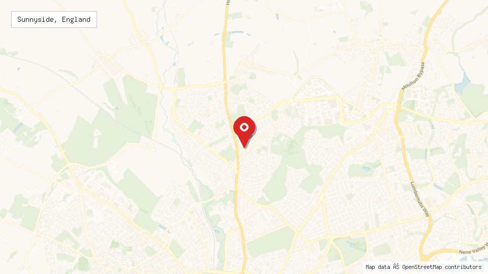 Street map of Sunnyside, England with location pin