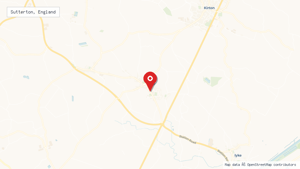 Street map of Sutterton, England with location pin