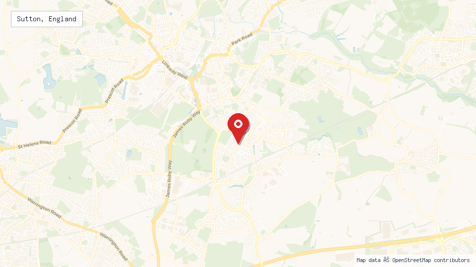 Street map of Sutton, England with location pin