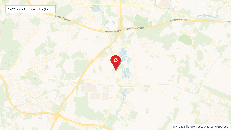 Street map of Sutton at Hone, England with location pin
