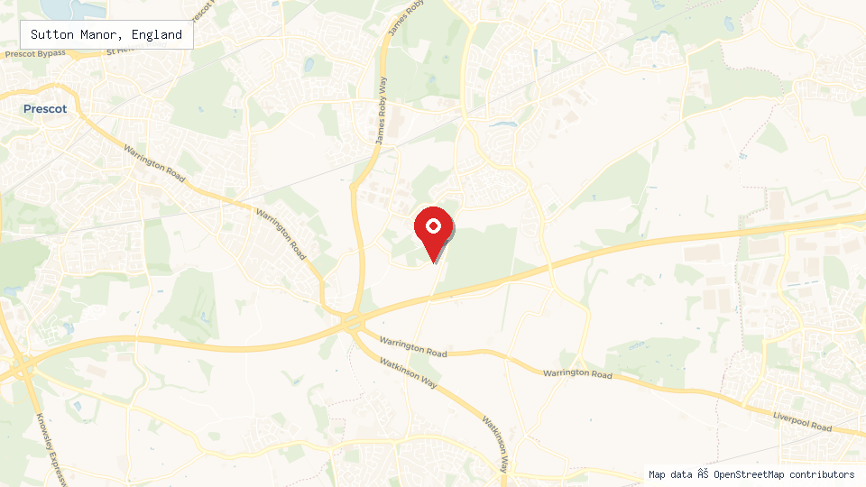 Street map of Sutton Manor, England with location pin