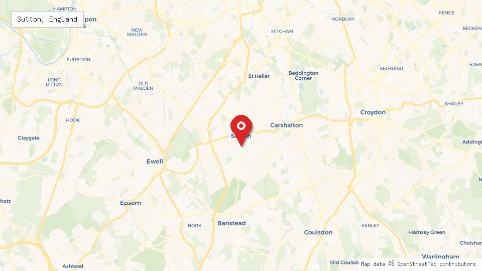 Street map of Sutton, England with location pin