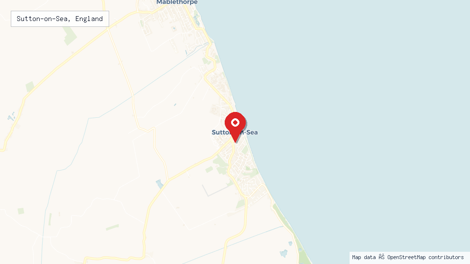 Street map of Sutton-on-Sea, England with location pin