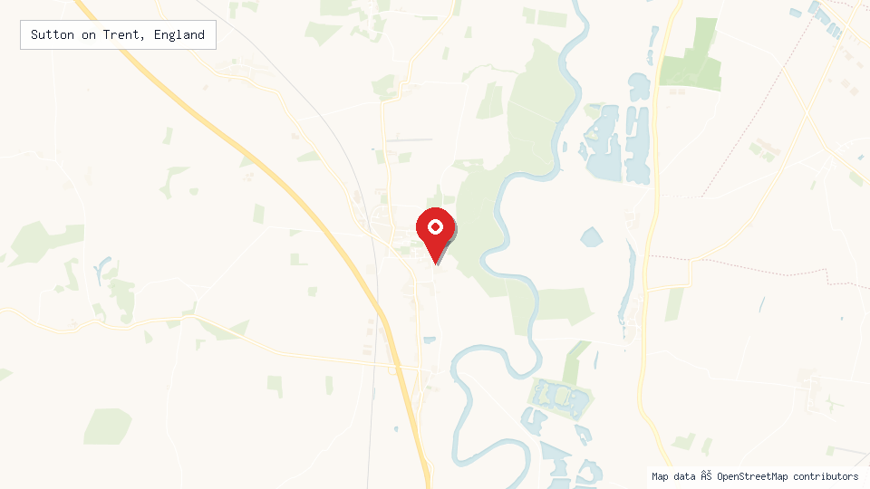 Street map of Sutton on Trent, England with location pin