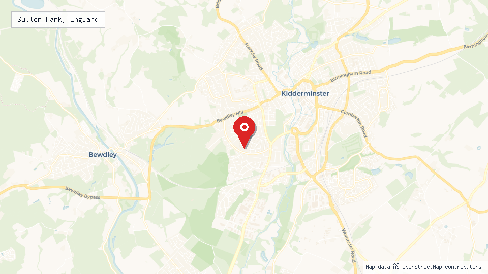 Street map of Sutton Park, England with location pin