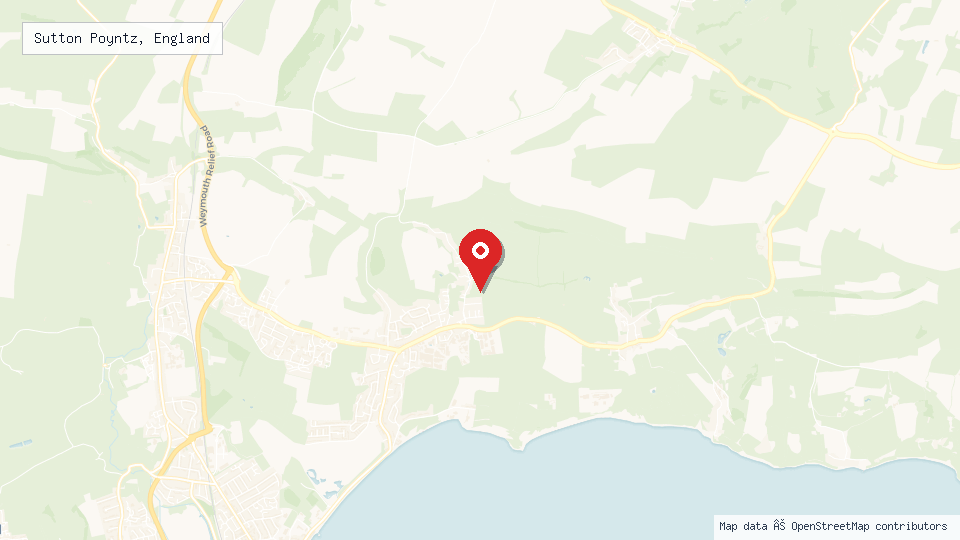 Street map of Sutton Poyntz, England with location pin