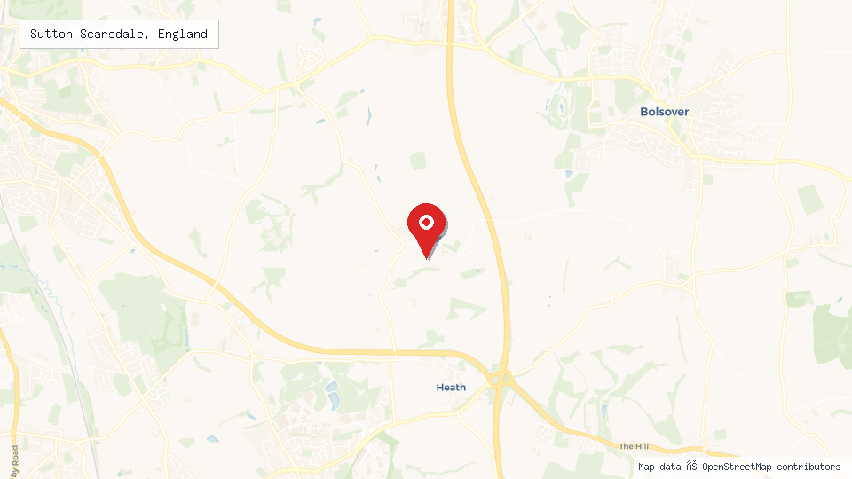 Street map of Sutton Scarsdale, England with location pin