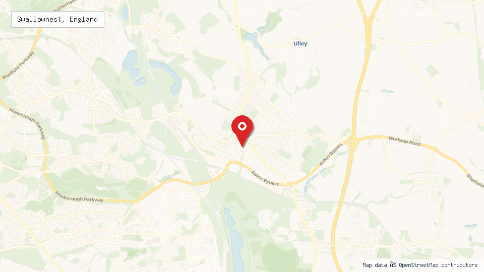 Street map of Swallownest, England with location pin