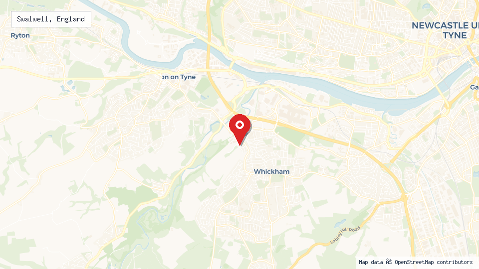 Street map of Swalwell, England with location pin
