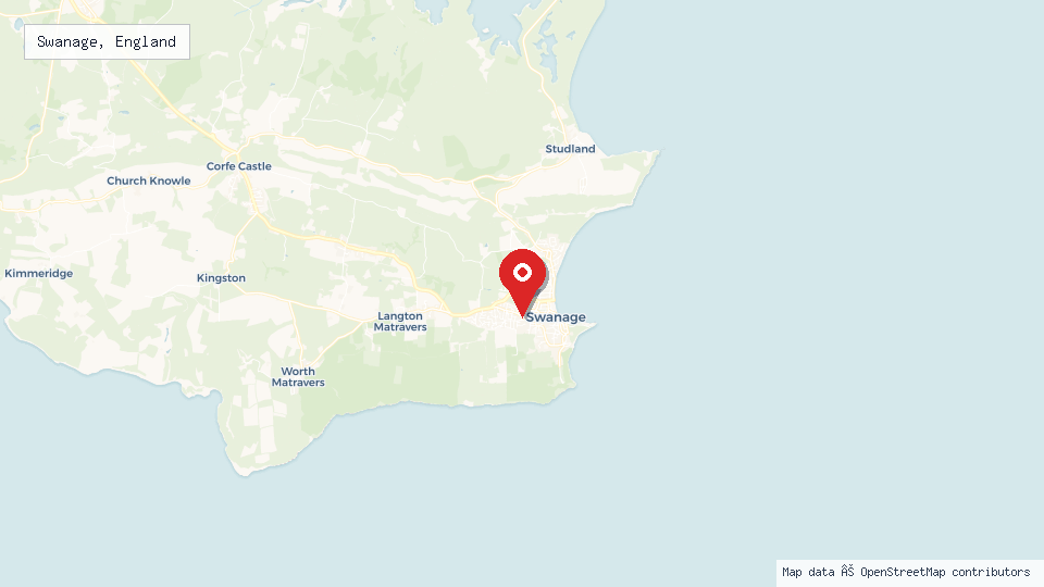 Street map of Swanage, England with location pin