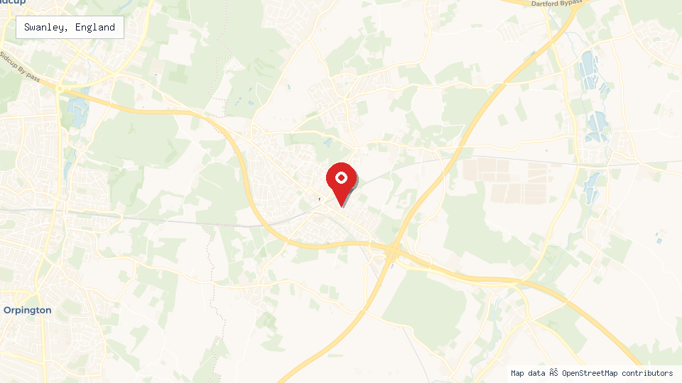 Street map of Swanley, England with location pin